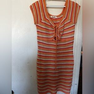 Madden NYC Striped Crochet Knit Midi Dress Tie Front Size XL